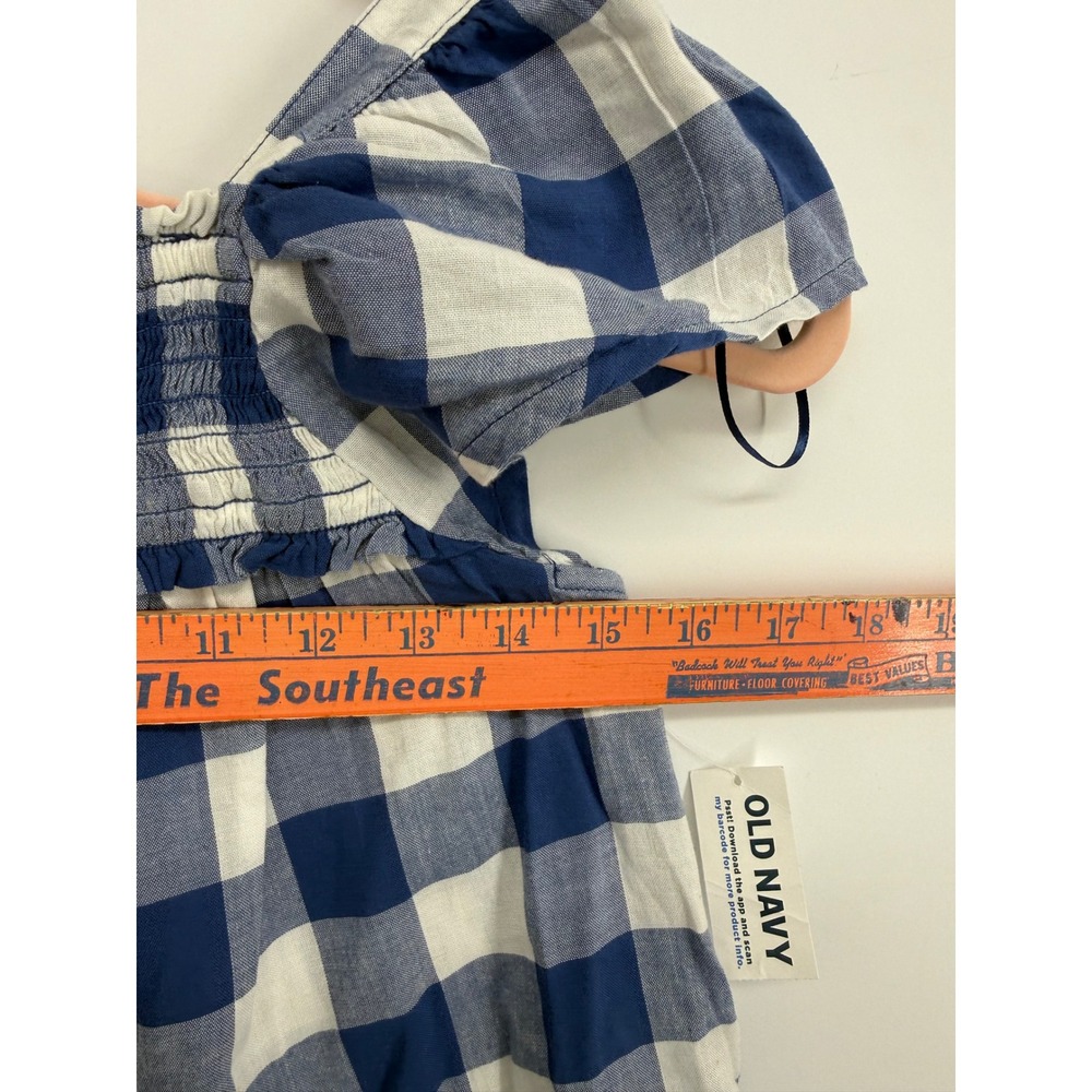 NEW Old Navy Blouse Women XS Blue Gingham Smocked Flutter Sleeve Button Front - Picture 8 of 8